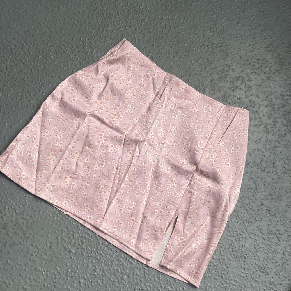 Zara Mini Skirt Pink Floral Print High Waist Slit Hem Size‎ M